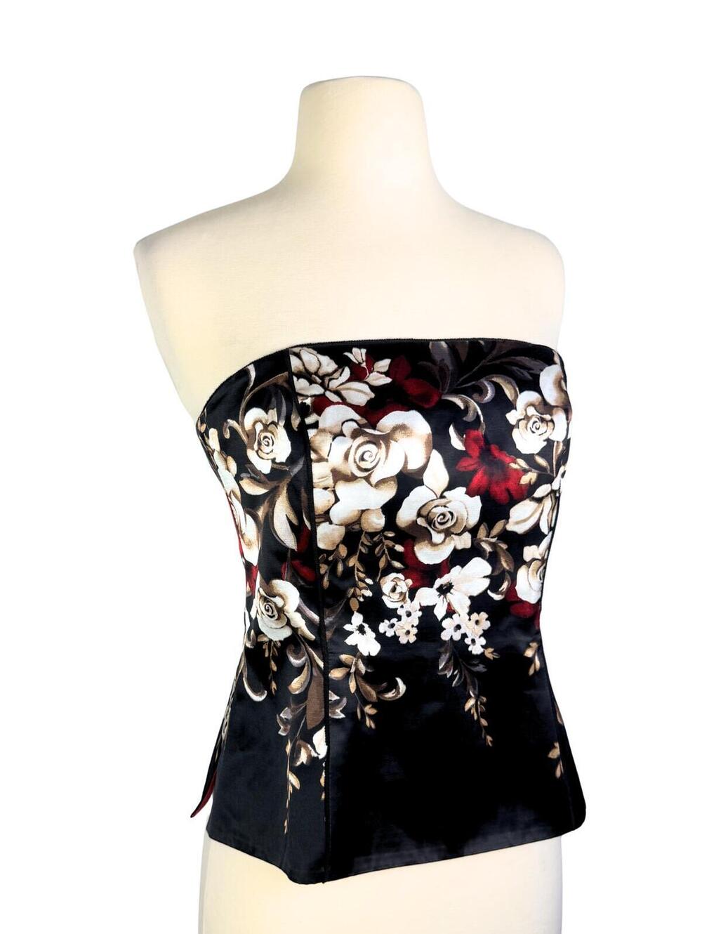 White House Black Market Floral Bustier Corset Top Size 2 Strapless Rose Print - Picture 2 of 7